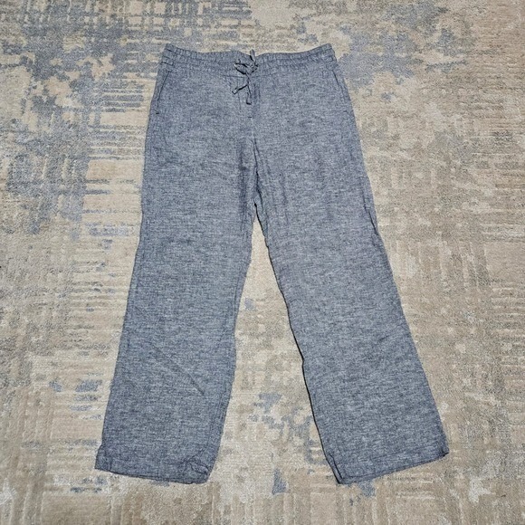 Ann Taylor Factory Pants - Ann Taylor‎ Factory Womens Medium Blue Linen Blend Wide Leg Drawstring Pants